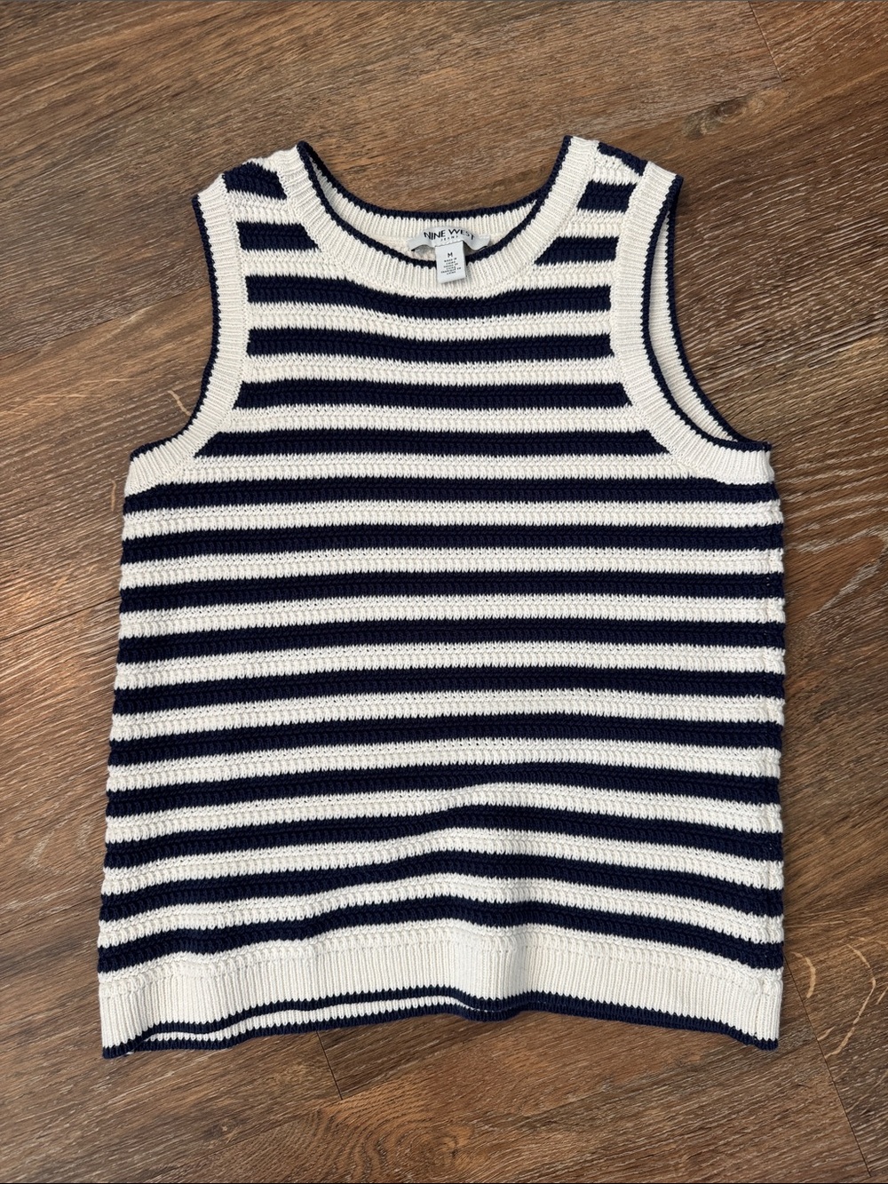 Nine West navy and blue stripped knit tank.